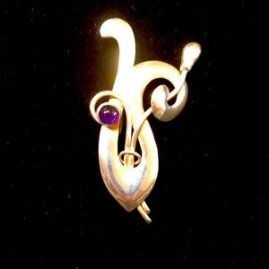 Vintage Sterling Mexico Amethyst Pin Brooch